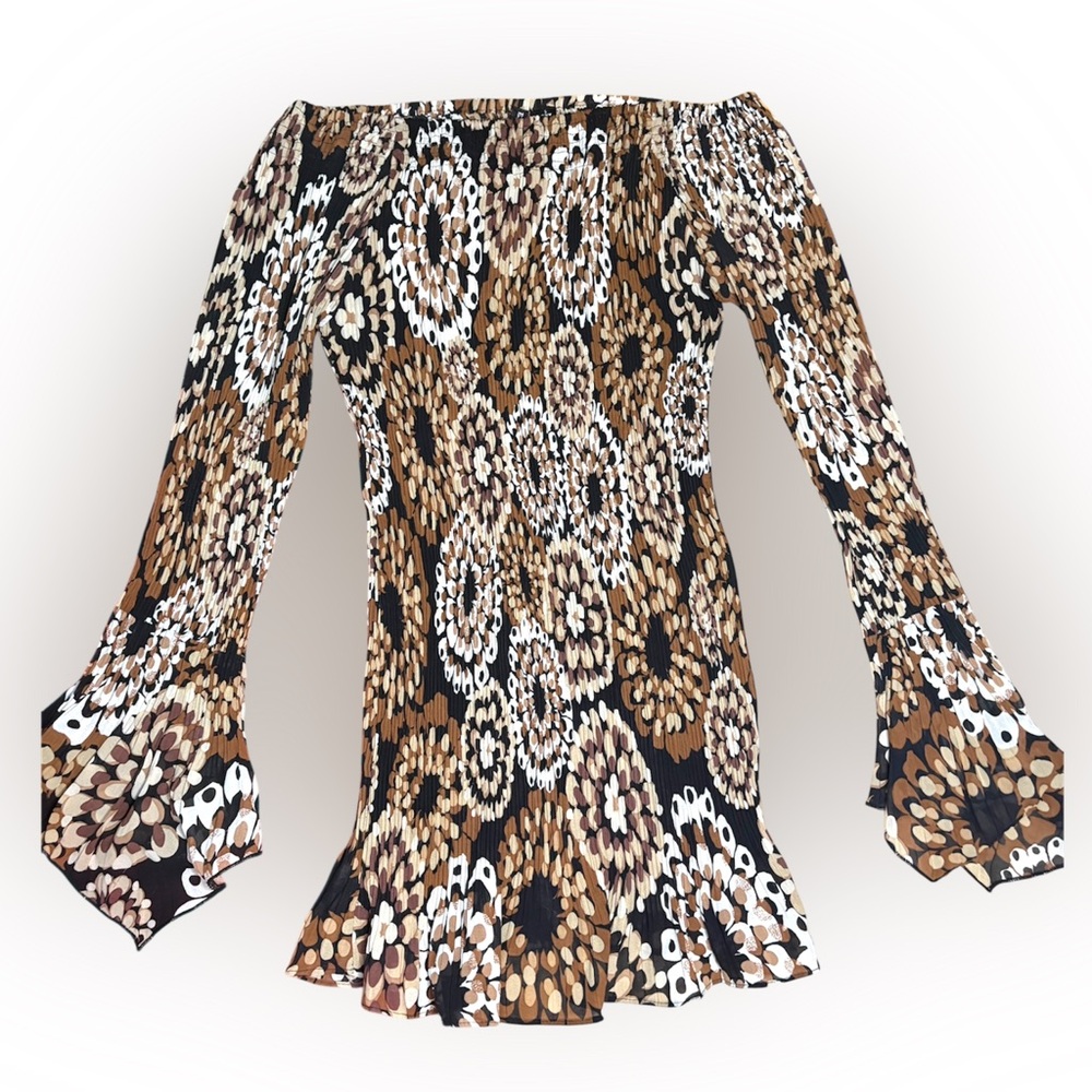 Y2K Essentials by Milano Animal Print Off-Shoulder Top w/ Flare Sleeves S
